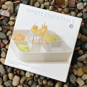 White Essentials Stoneware Sectioned Server‎ With Toothpick Holder